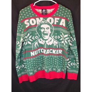 ELF Son of a Nutcracker Movie Ugly Christmas Sweater Green Red Men's Size S‎ NEW